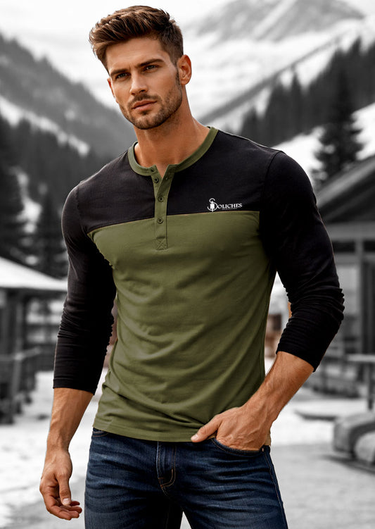 Soliches Premium Olive Green Half Button Shirt