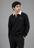 Soliches - Black Contrast collar Sweatshirt For Men | Polyester Fleece