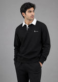 Soliches - Black Contrast collar Sweatshirt For Men | Polyester Fleece
