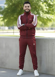 Maroon White Zipper Stripes Winter Tracksuit For Mens