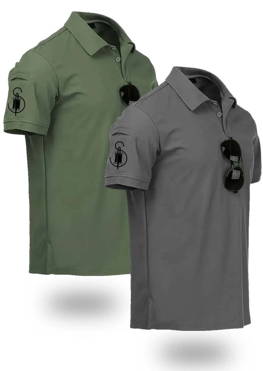 Bundle Of 2 Olive and Grey Sleeve Pocket Polo T-shirts  - Soliches