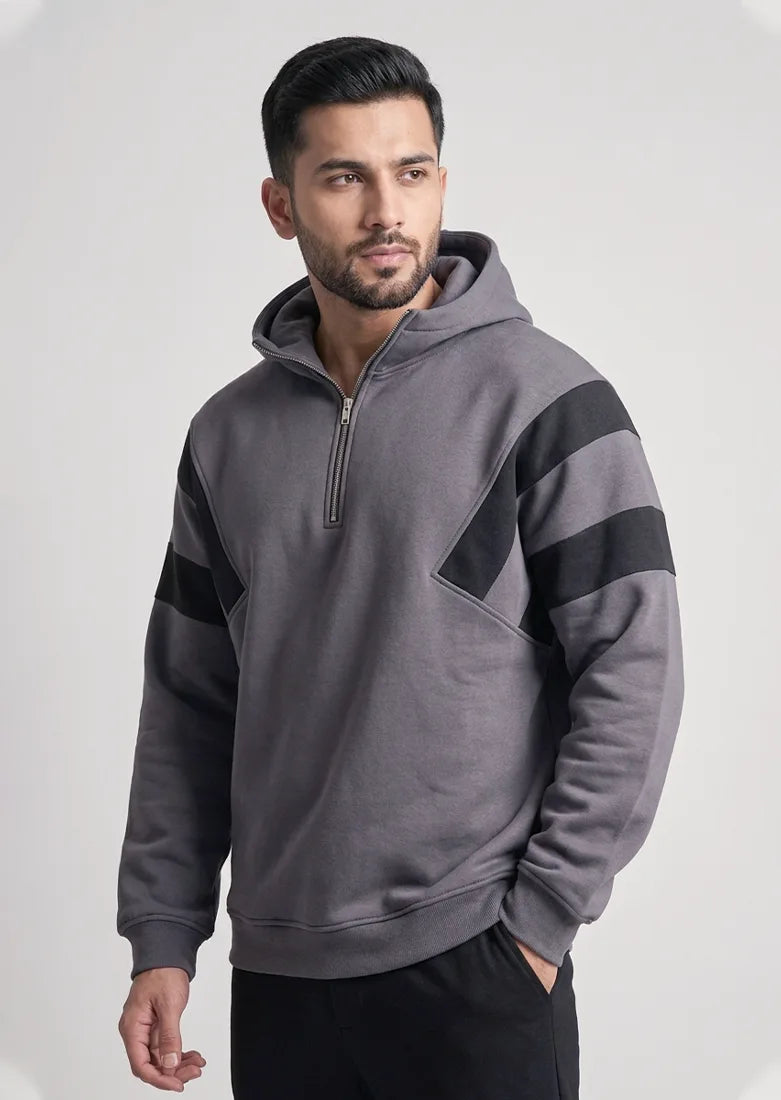 Soliches - Steel Grey Half-Zipper Pullover Hoodie
