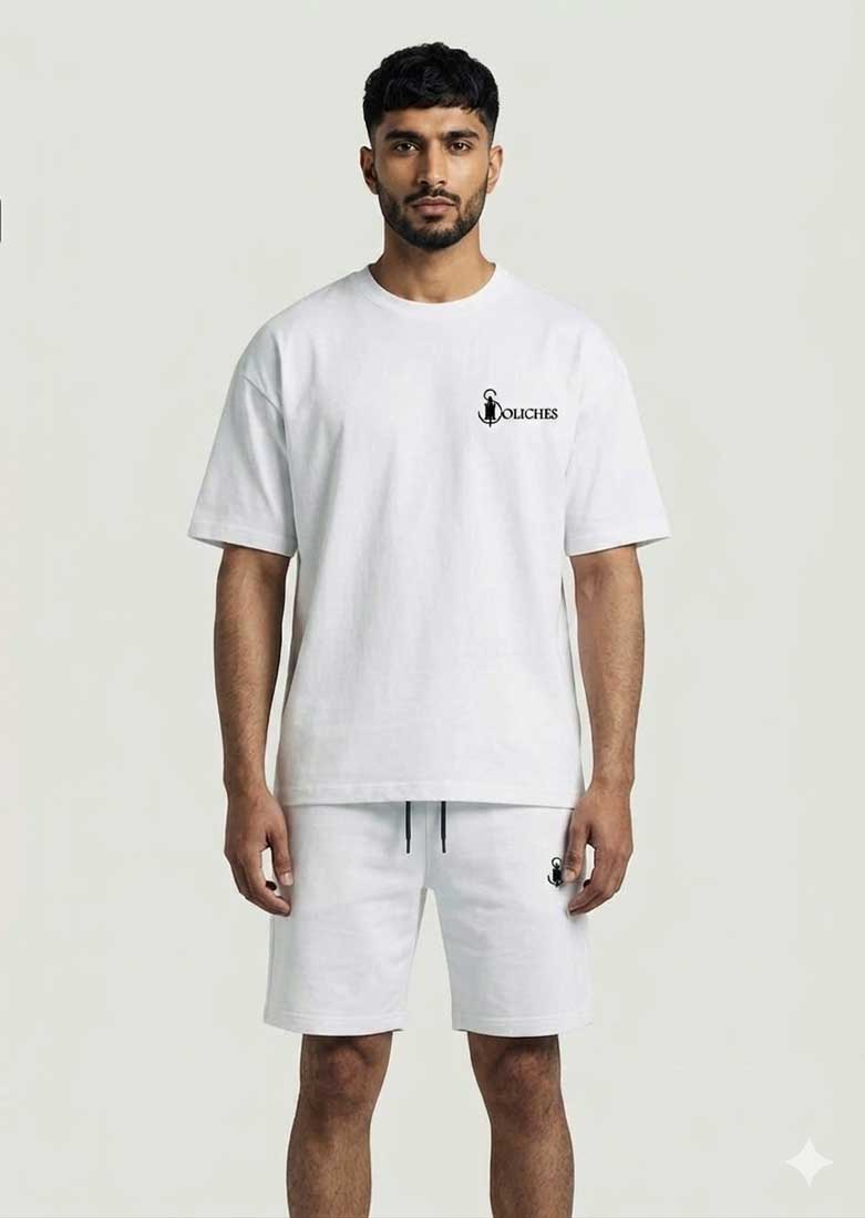 Soliches – White Summer Dri-Fit Printed T-shirt+Short For Mens
