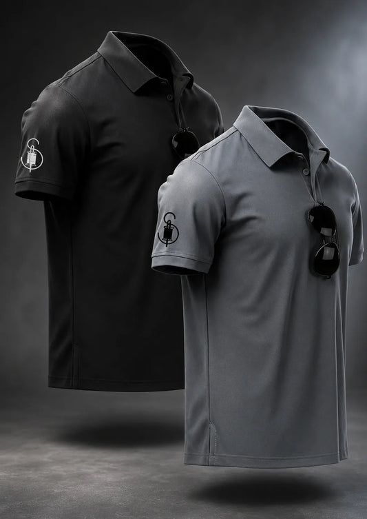 Bundle Of 2 Steel Grey & Black sleeve Pocket Polo T-shirts  - Soliches