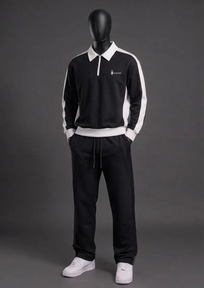 Men’s 280 GSM polyester fleece tracksuit with half-zip collared sweatshirt and matching jogger trousers