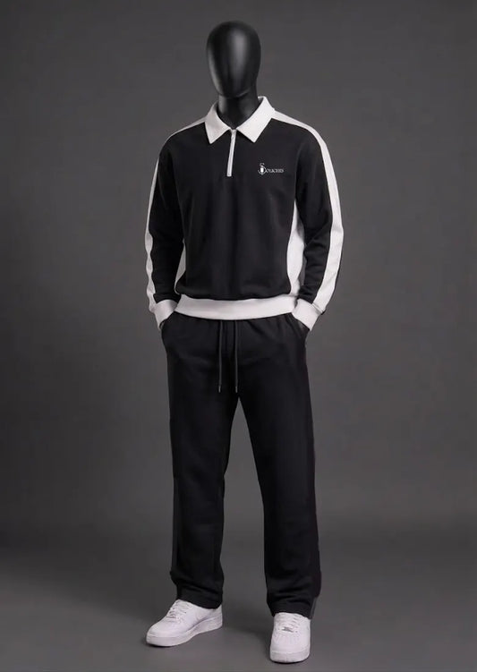 Men’s 280 GSM polyester fleece tracksuit with half-zip collared sweatshirt and matching jogger trousers