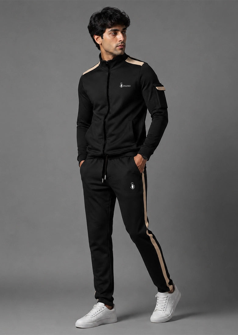 Soliches - Beige Contrast Stripe Tracksuit for Men