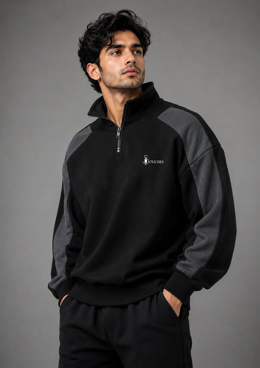 Soliches - Black Quarter-Zip Panel Sweatshirt