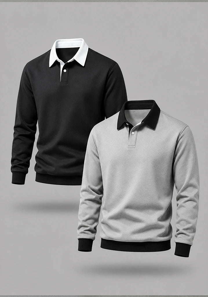 Bundle Of 2 Contrast Collar Sweatshirts | Grey And Black - Soliches