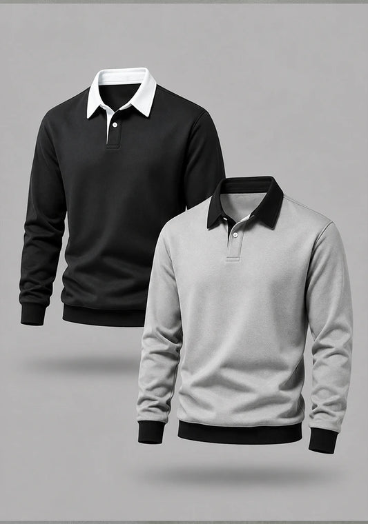 Bundle Of 2 Contrast Collar Sweatshirts | Grey And Black - Soliches