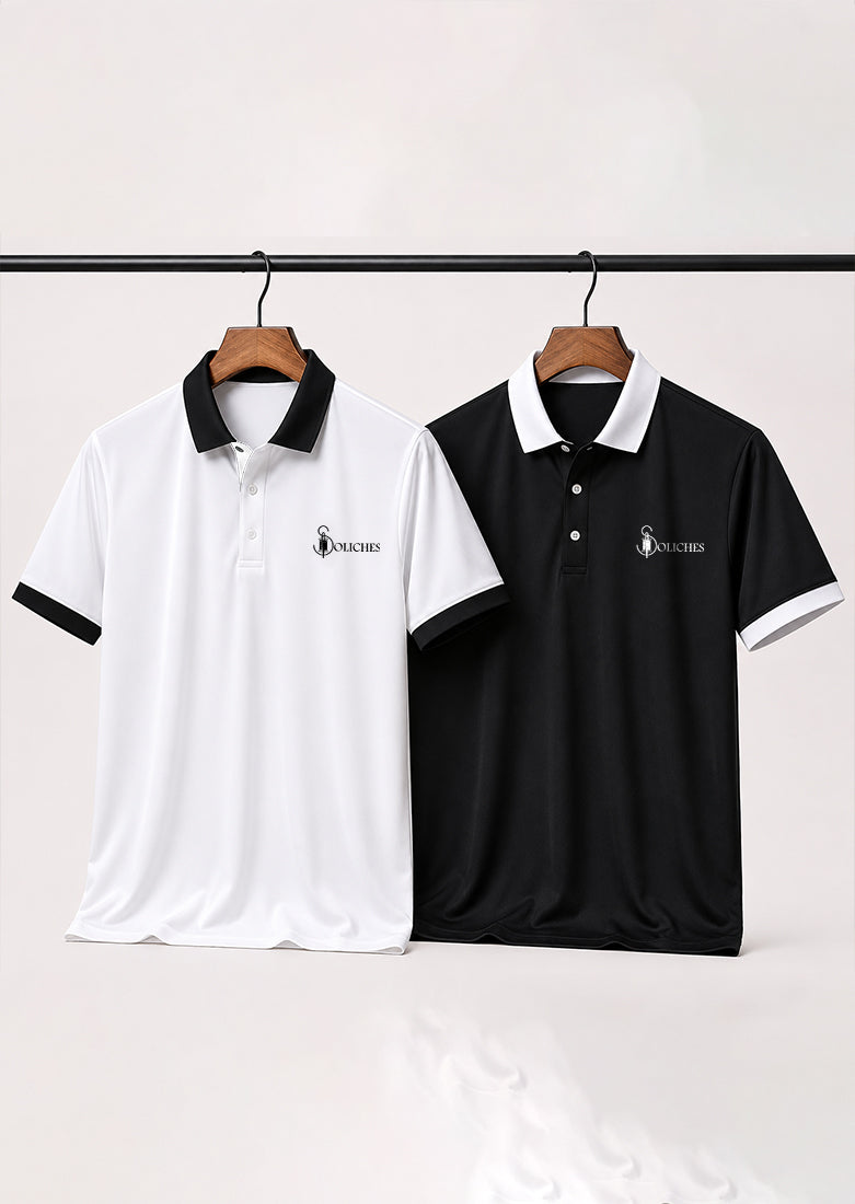 Bundle Of 2 Black & White Contrast Polo T-shirts  - Soliches