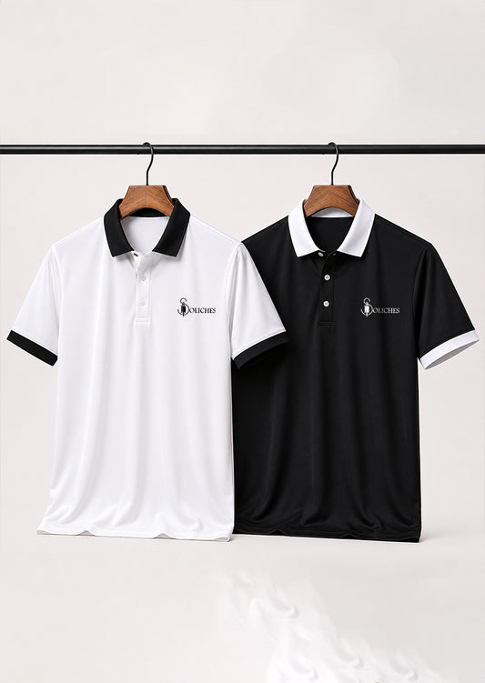 Bundle Of 2 Black & White Contrast Polo T-shirts  - Soliches