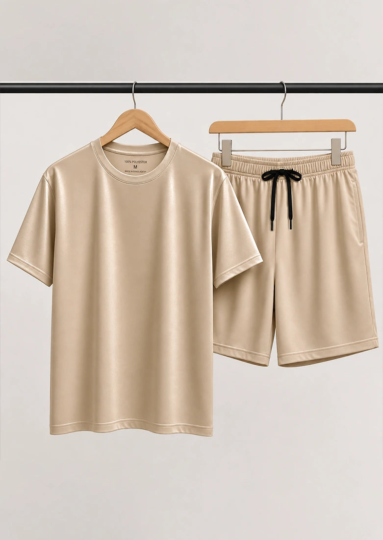 Beige Dri-Fit Gym Set for Men | Quick Dry Polyester Workout Co-Ord Set | Soliches