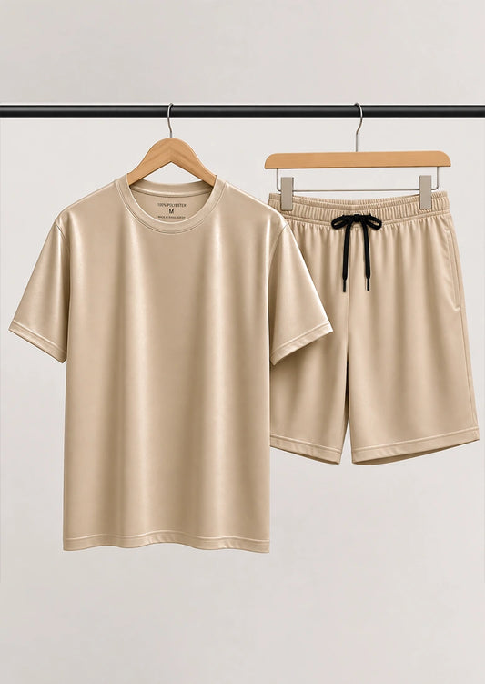 Beige Dri-Fit Gym Set for Men | Quick Dry Polyester Workout Co-Ord Set | Soliches