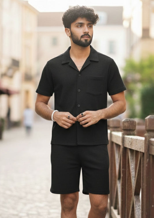 Soliches Premium Black Waffle Knitted Co-ord Set For Mens