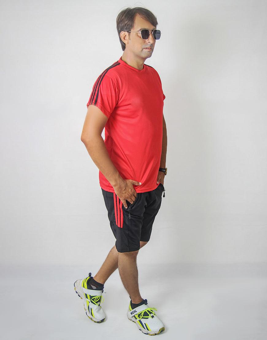 Red Three Stripe Dri Fit Short Suit - Soliches