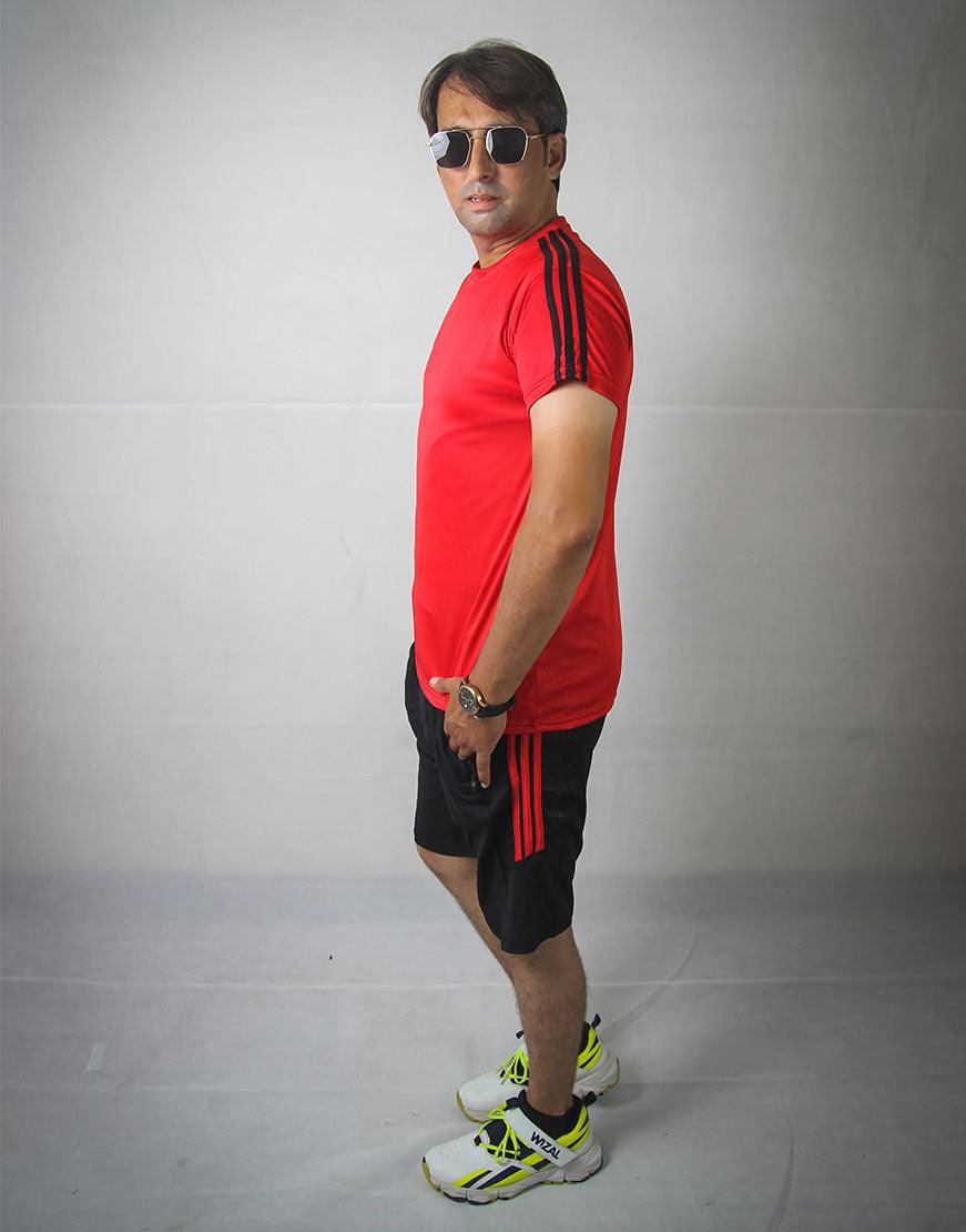 Red Three Stripe Dri Fit Short Suit - Soliches