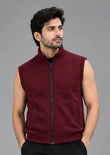 Soliches - Maroon Sleeveless Zip-Up Vest Jacket