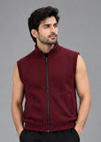 Soliches - Maroon Sleeveless Zip-Up Vest Jacket