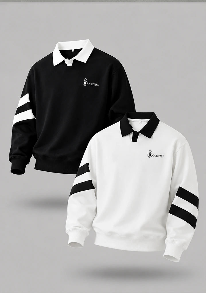 Bundle Of 2 Sleeves Panel Sweatshirts | White And Black - Soliches