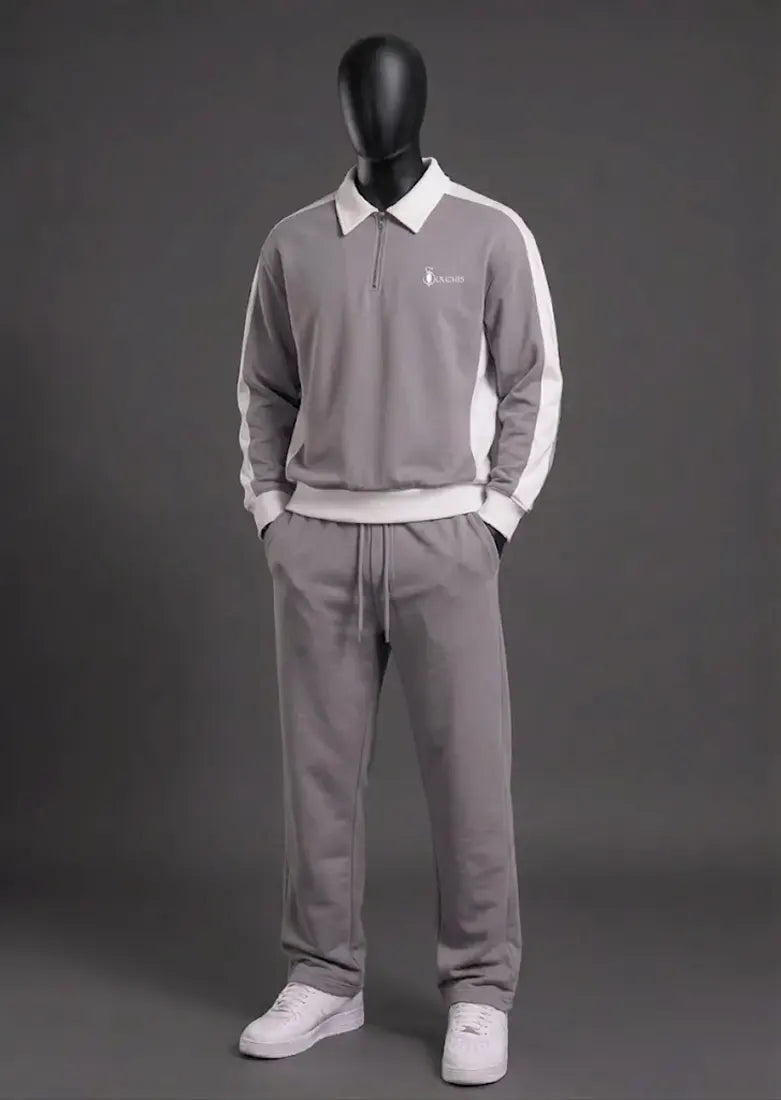 Men’s 280 GSM polyester fleece tracksuit with half-zip collared sweatshirt and matching jogger trousers