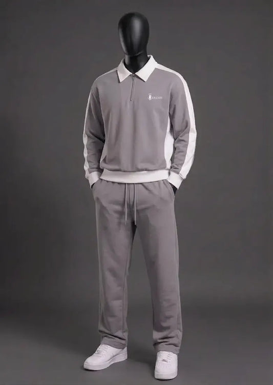 Men’s 280 GSM polyester fleece tracksuit with half-zip collared sweatshirt and matching jogger trousers