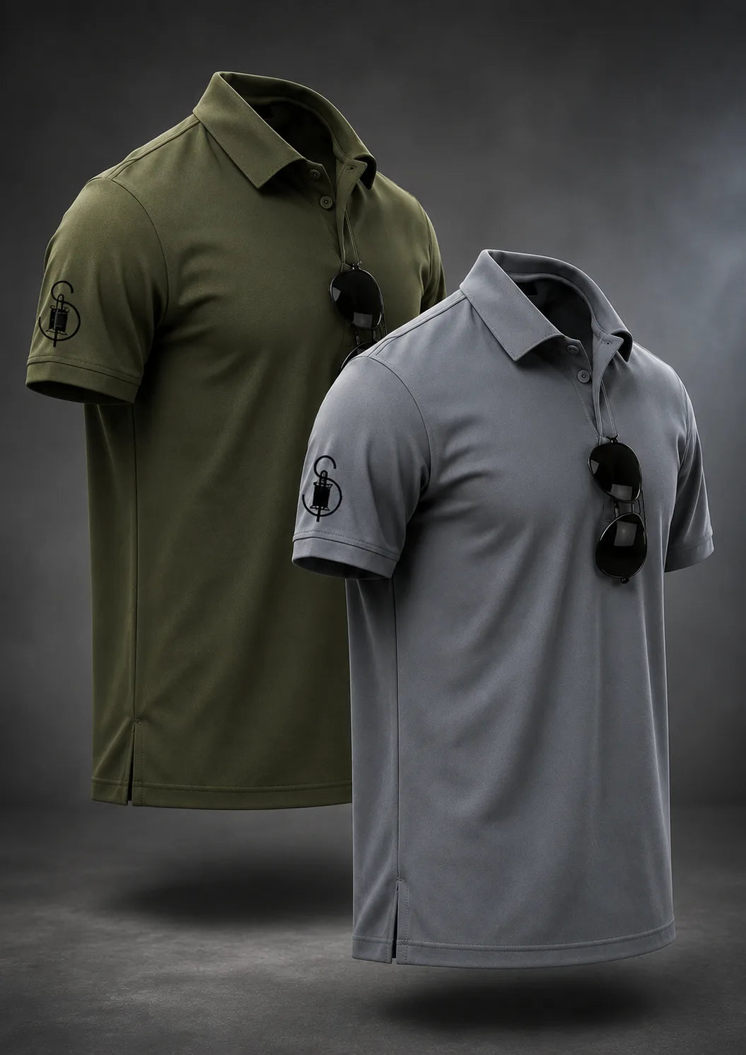 Bundle Of 2 Olive and Grey Sleeve Pocket Polo T-shirts  - Soliches