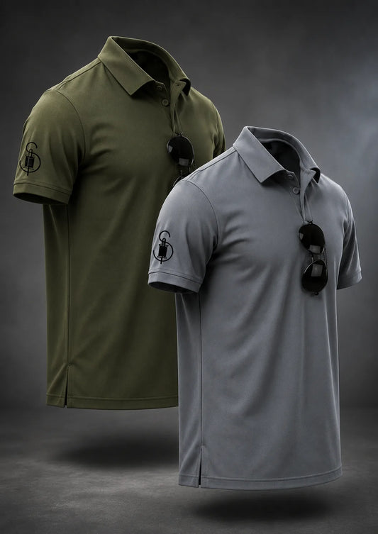 Bundle Of 2 Olive and Grey Sleeve Pocket Polo T-shirts  - Soliches