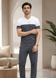 Soliches - Premium Grey Panel V-Neck T-Shirt And Trouser Set For Mens