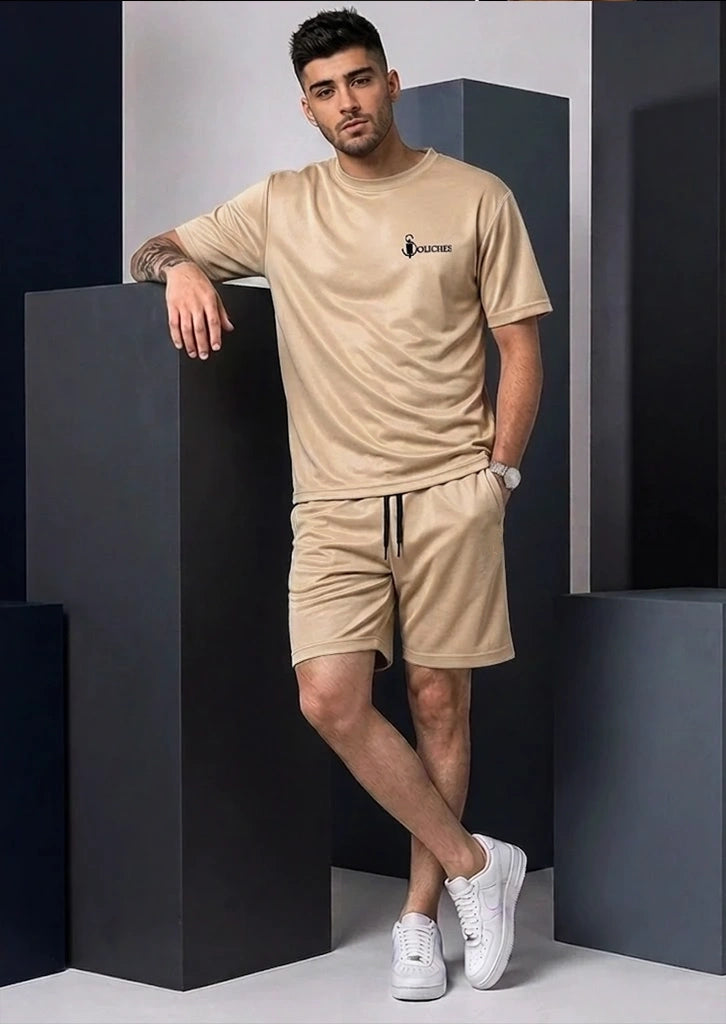 Beige Dri-Fit Gym Set for Men | Quick Dry Polyester Workout Co-Ord Set | Soliches