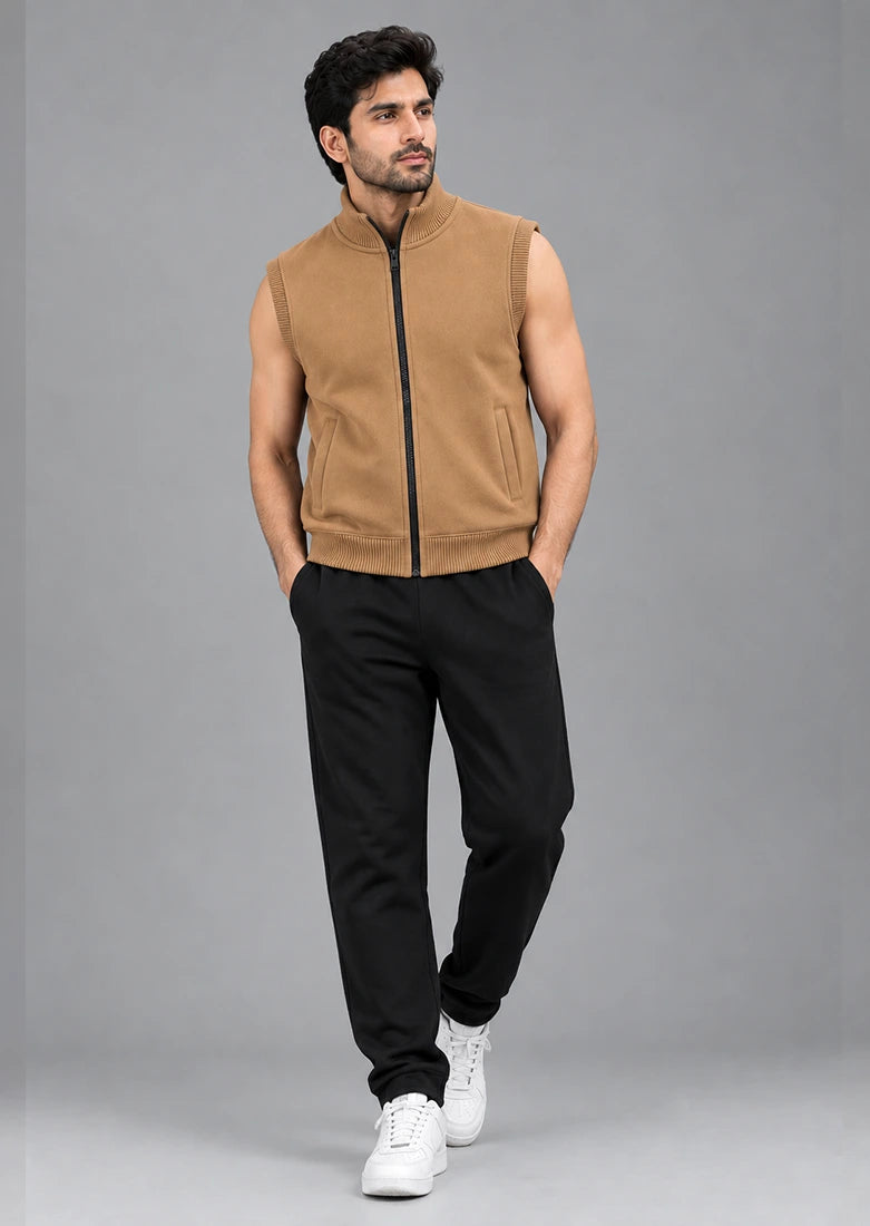 Soliches - Camel Sleeveless Zip-Up Vest Tracksuit