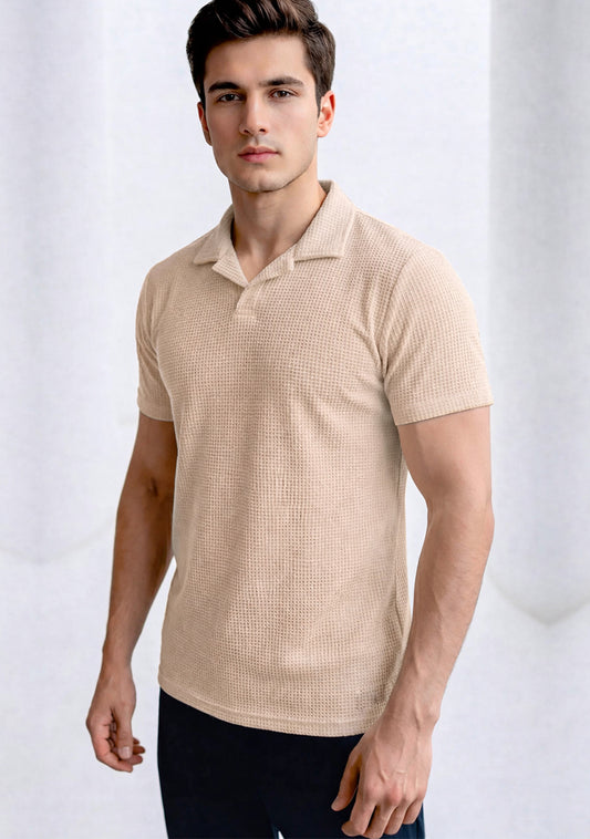 Soliches - Premium Beige Waffle Polo T-Shirt