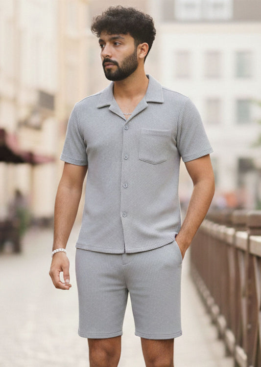 Soliches Premium Grey Waffle Knitted Co-ord Set For Mens