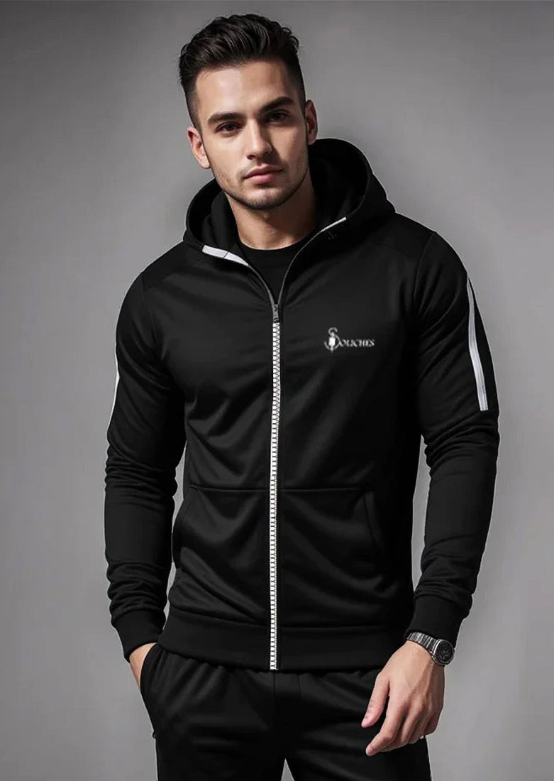 Soliches - Premium Black Striped Zipper Hoodie | Polyester Fleece