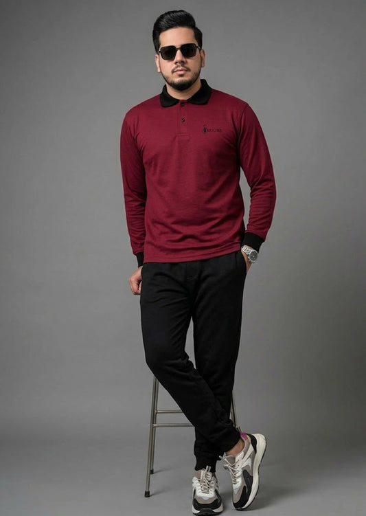 Winter Maroon Casual Polo Tracksuit