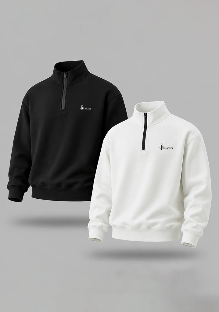 Bundle Of 2 Half Zipper Sweatshirts | White And Black - Soliches