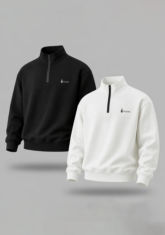 Bundle Of 2 Half Zipper Sweatshirts | White And Black - Soliches