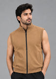 Soliches - Camel Sleeveless Zip-Up Vest Jacket