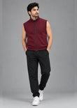 Soliches - Maroon Sleeveless Zip-Up Vest Tracksuit