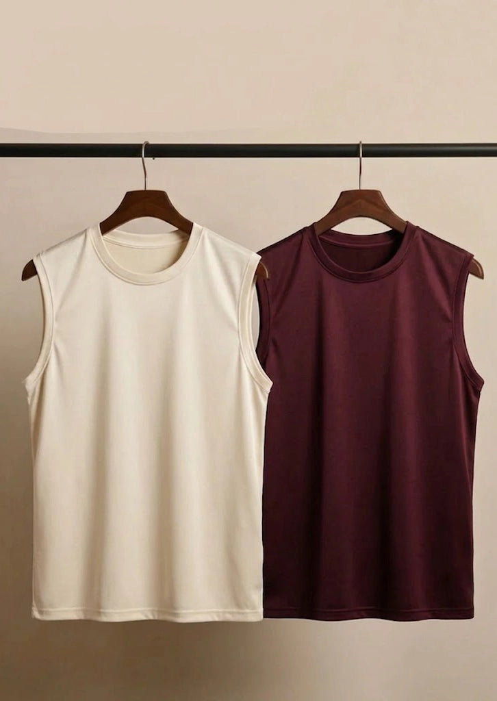 SOLICHES Men’s Dri-Fit Plain Gym Sando & Undershirt (Pack of 2 – Beige & Maroon)