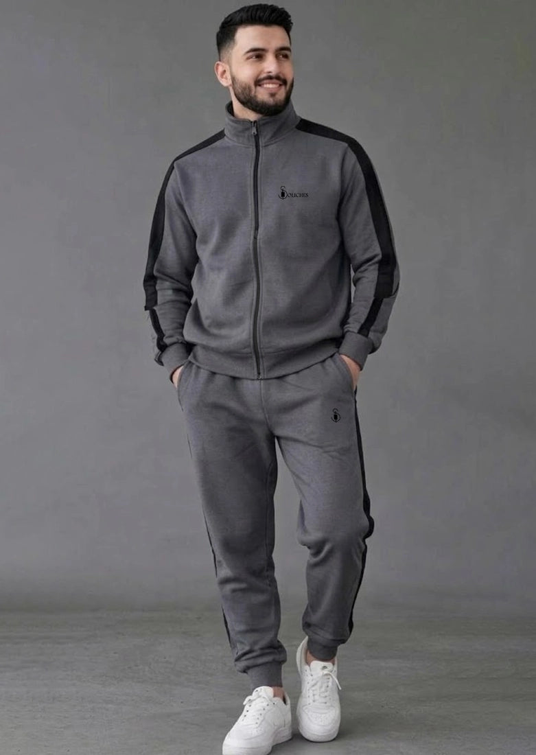 Soliches - Steel Grey Panel Zipper Tracksuit