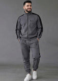 Soliches - Steel Grey Panel Zipper Tracksuit