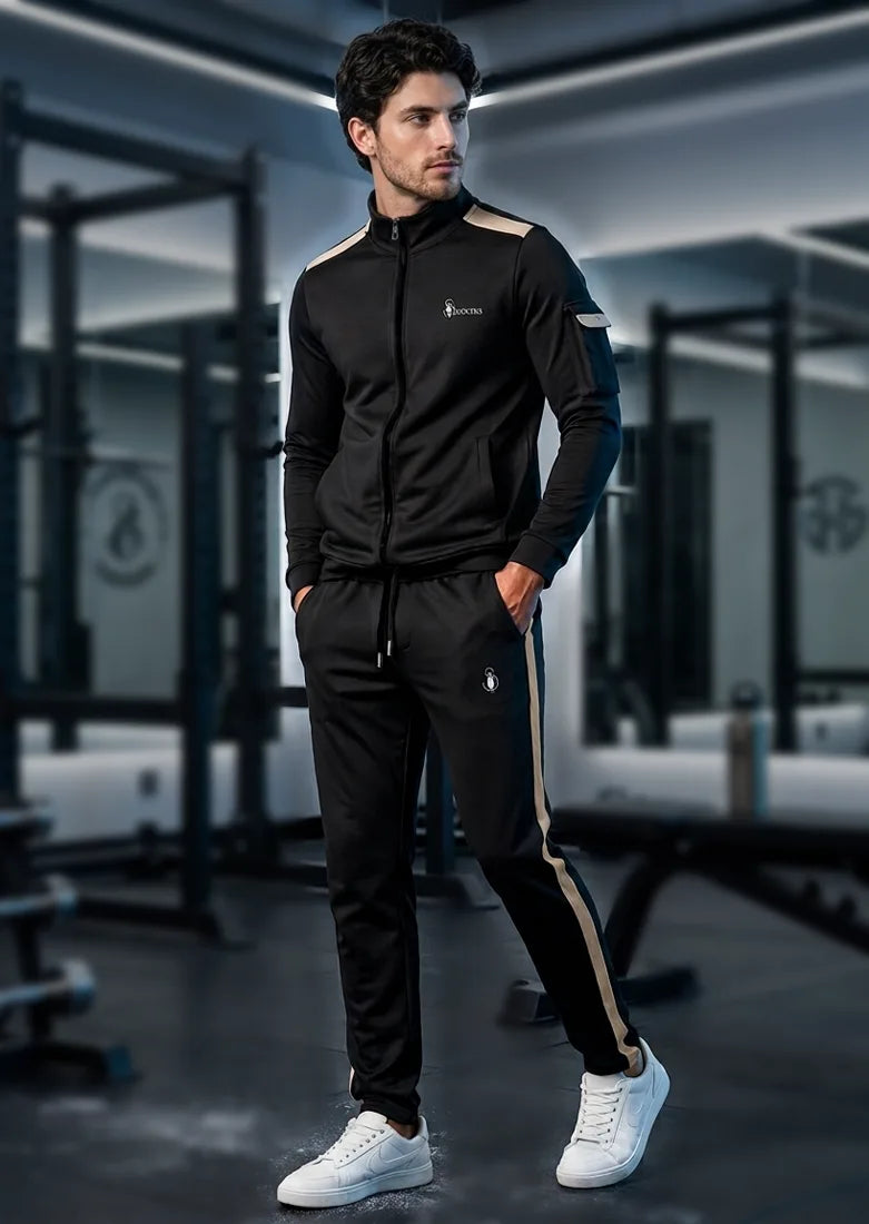 Soliches - Beige Contrast Stripe Tracksuit for Men