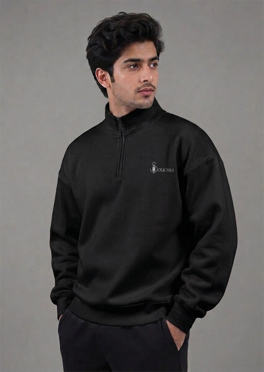 Soliches - Black Zipper Sweatshirt For Men | Polyester Fleece