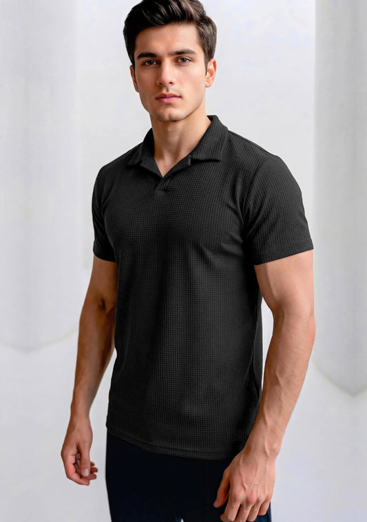 Soliches - Premium Black Waffle Polo T-Shirt