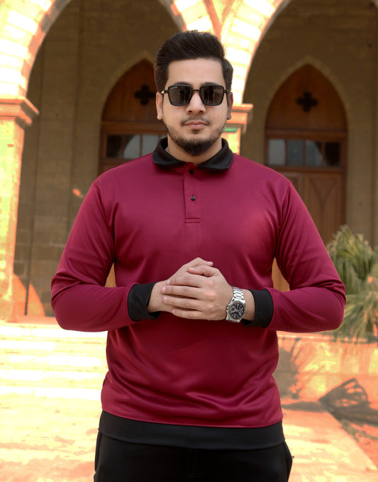 Maroon Black Polo Sweatshirt