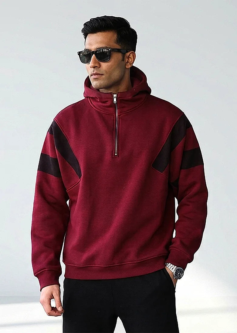 Soliches - Maroon Half-Zipper Pullover Hoodie