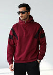 Soliches - Maroon Half-Zipper Pullover Hoodie