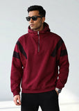 Soliches - Maroon Half-Zipper Pullover Hoodie