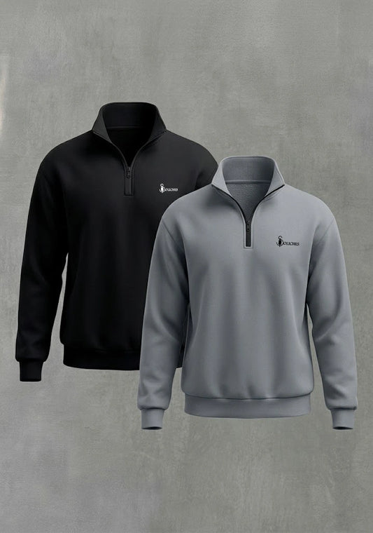 Bundle Of 2 Half Zipper Sweatshirts | Grey And Black - Soliches